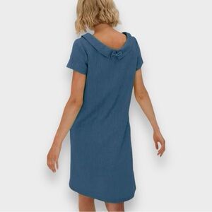 LE MUSE Story Linen A-line Collared Bow Back Mini Dress Chambray Blue Size XL